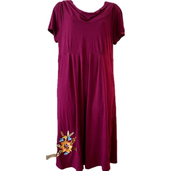 Caite Raspberry Floral Embroidery Rayon Spandex Cowl Neck Dress - Picture 2 of 12